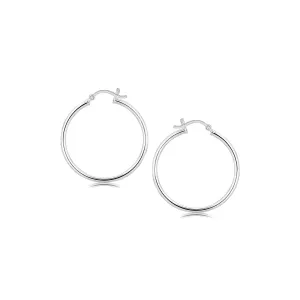 Sterling Silver Thin Polished Hoop Earrings Rhodium Plating (30mm)