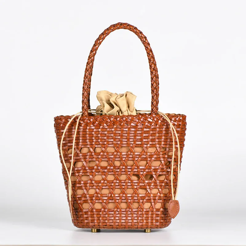 Stylish Womens Woven Leather Bucket Bags Leather Handbags For Women