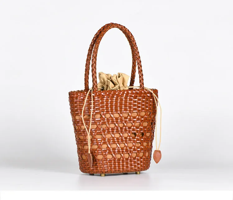 Stylish Womens Woven Leather Bucket Bags Leather Handbags For Women