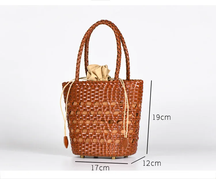 Stylish Womens Woven Leather Bucket Bags Leather Handbags For Women