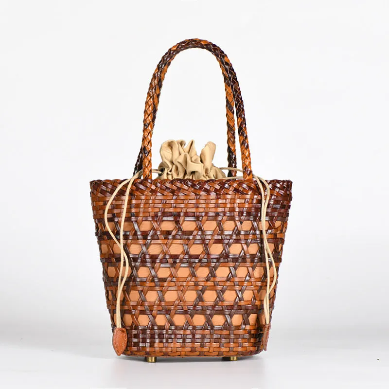 Stylish Womens Woven Leather Bucket Bags Leather Handbags For Women