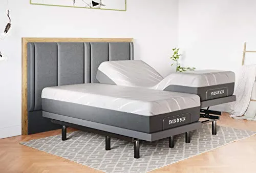 Sven & Son Split King Adjustable Bed Base Frame   14” Luxury Cool Gel Memory Foam Hybrid Mattress, Head Up Foot Up, USB Ports, Zero Gravity, Interactive Dual Massage, Wireless, Classic (Split King)