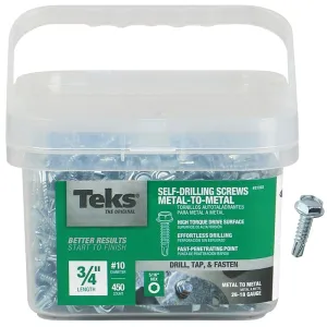 Teks 21322 Screw, #10 Thread, 3/4 in L, Hex Drive, Self-Drilling, Self-Tapping Point, Steel, Zinc, 450 PAIL :PK450: QUANTITY: 1