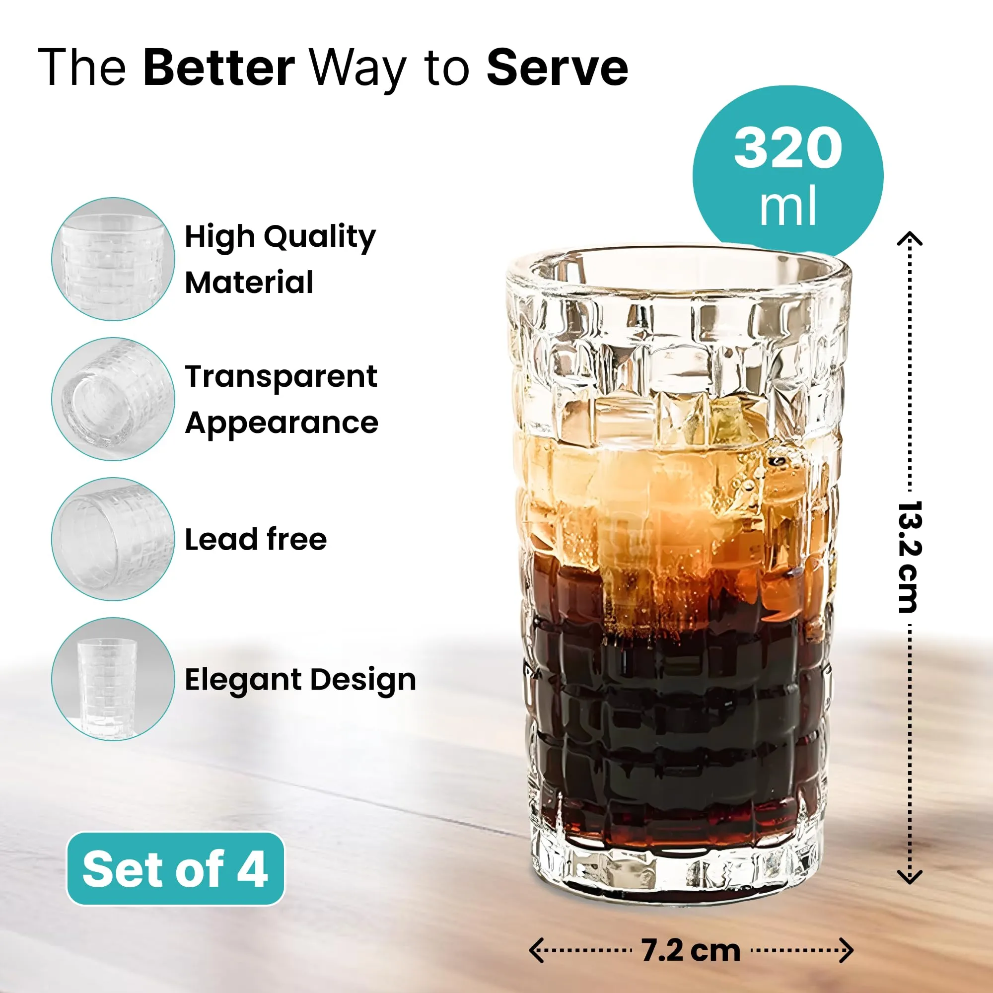 The Better Home Zest Whiskey Glasses Set of 4 (320ml Each) | Lead Free Neat Whiskey Glass | Heavy Bottom Drinking Glass | Crystal Glass for Bar Home | Glass for Drinks | Cocktail Glasses