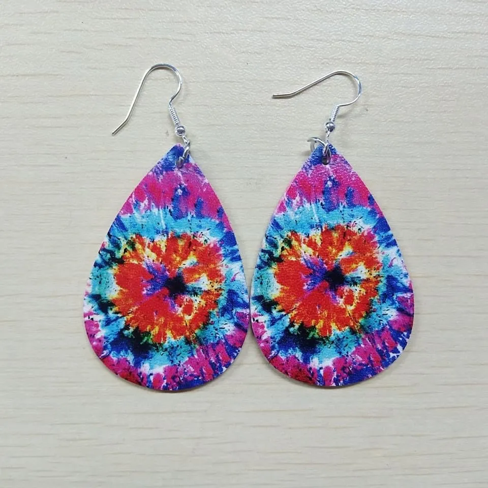 Tie Dye Faux Leather Earrings