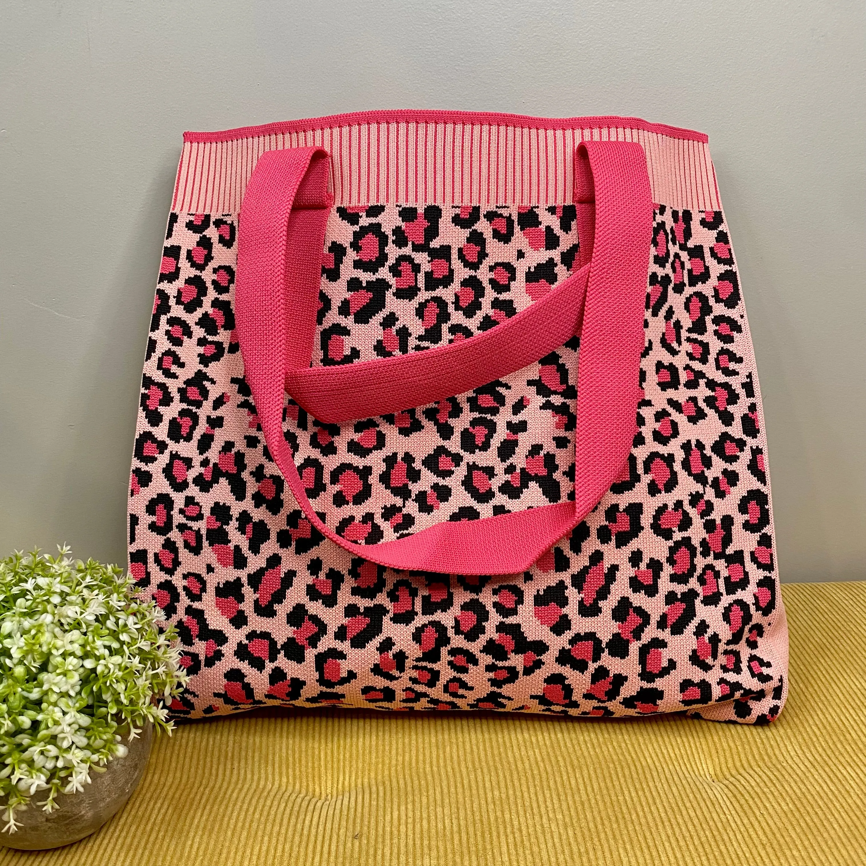 Tote Sweater Bag - Animal Print - Pink