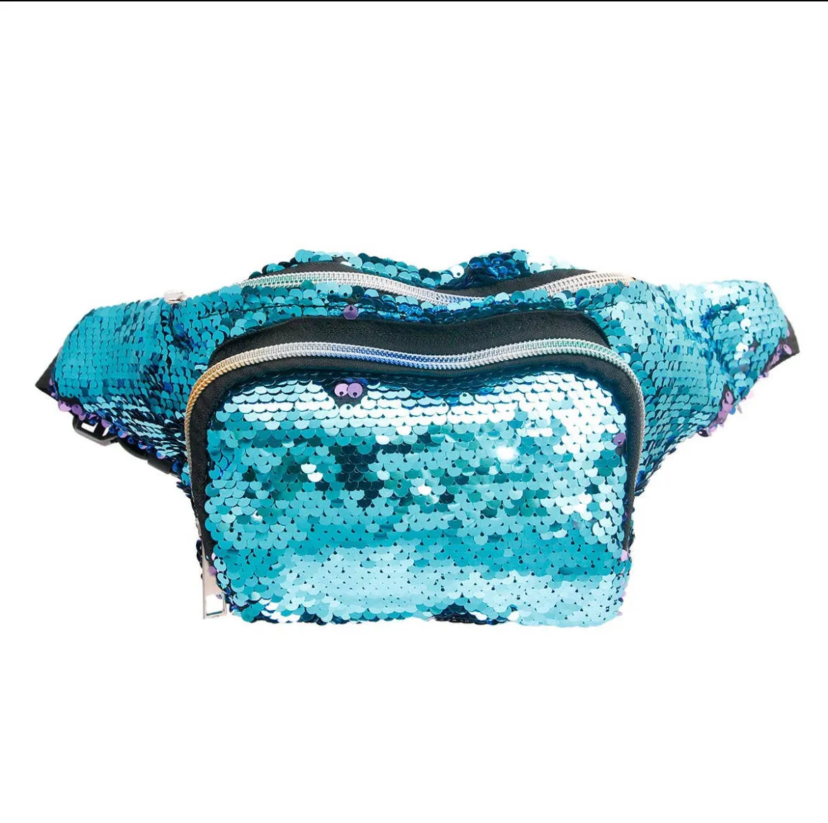 Turquoise Sequin 2 Pocket Fanny Pack  Blue, Multi Tone