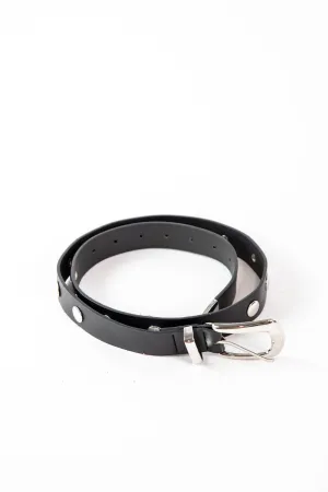 Uma Flat Metallic Rivet Belt, Black