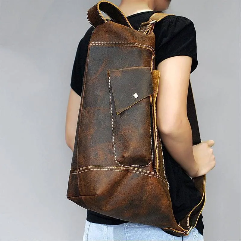 Unisex Crazy Horse Leather Backpack - Durable Vintage Style for Travel