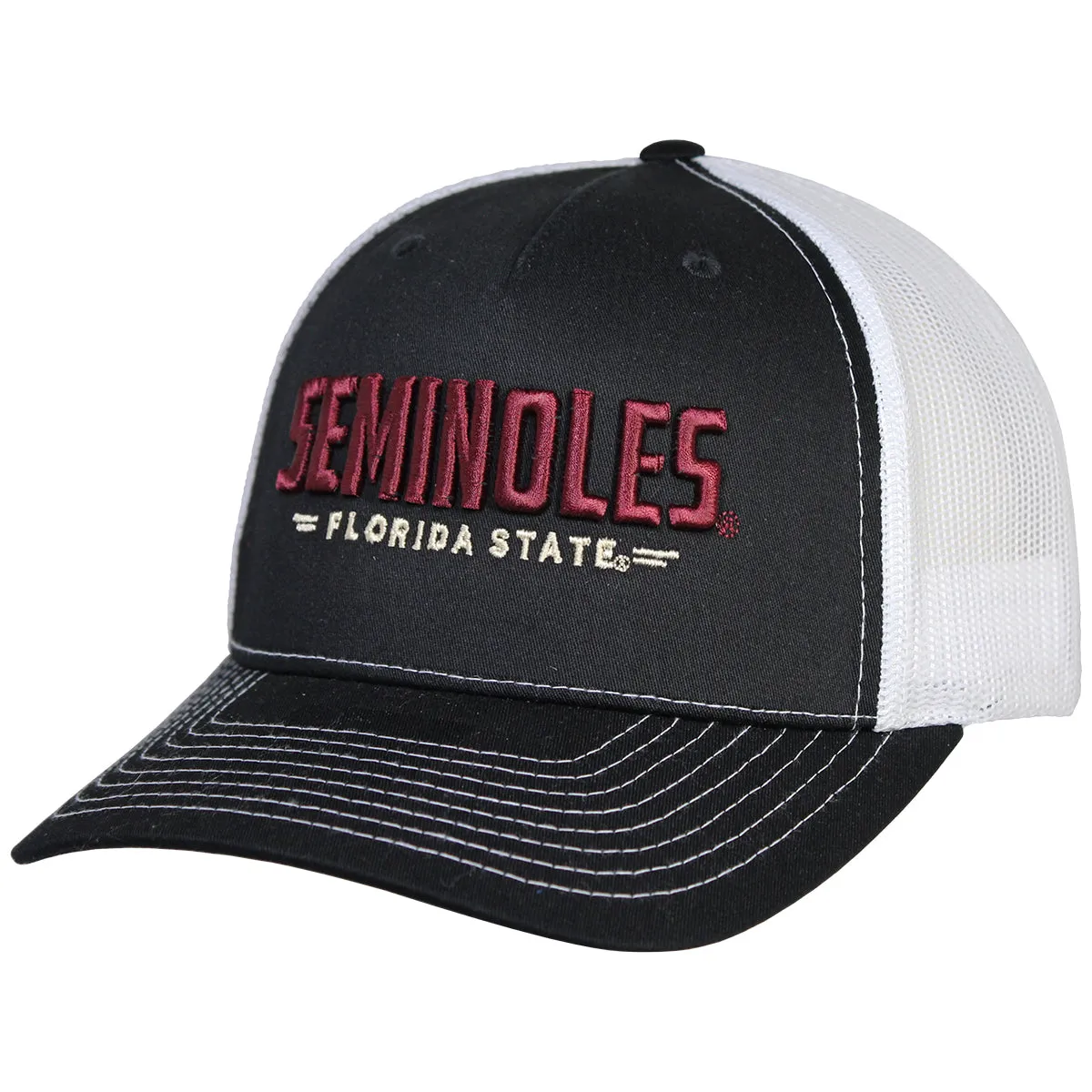 Uscape Seminoles/Florida State Garnet Design Adjustable 5-Panel Richardson Trucker Cap - Black/White