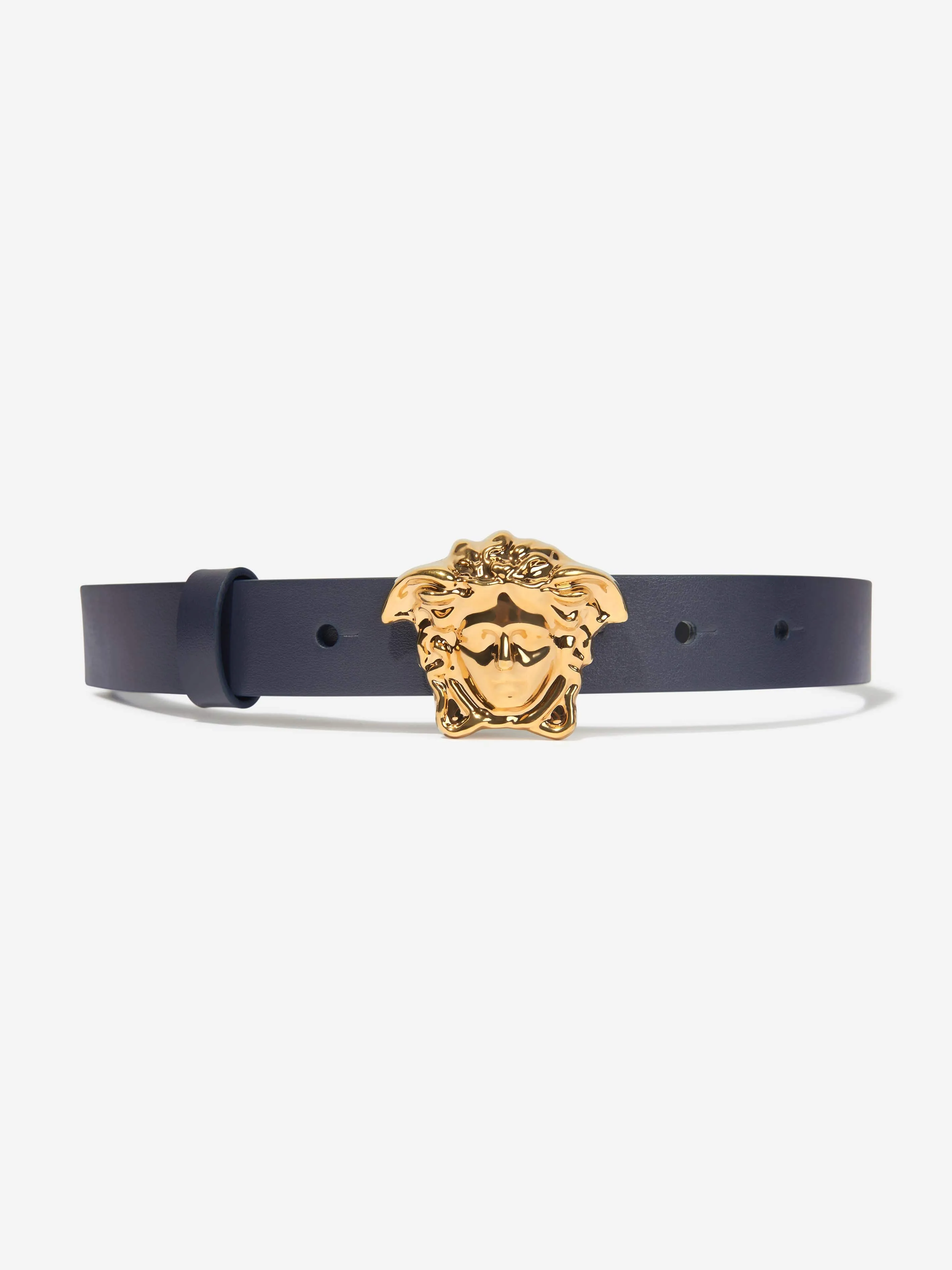 Versace Kids Leather Medusa Buckle Belt in Navy