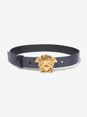 Versace Kids Leather Medusa Buckle Belt in Navy