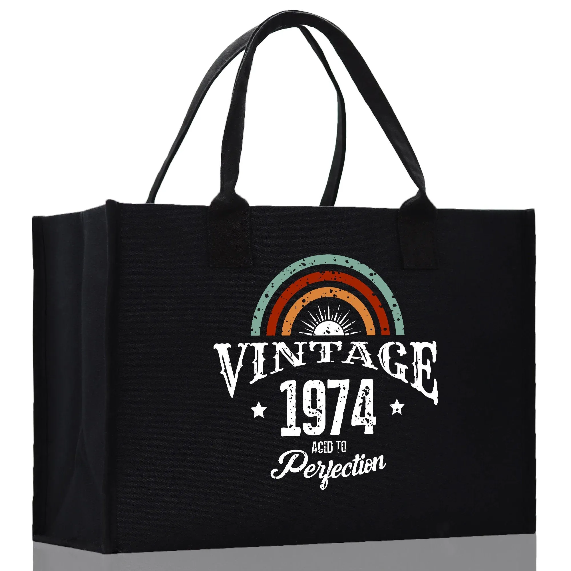 Vintage 1974 Aged To Perfection 50 Age Birthday Cotton Canvas Tote Bag 60th Birthday Gift For Women 50th Birthday Celebration Party Gift