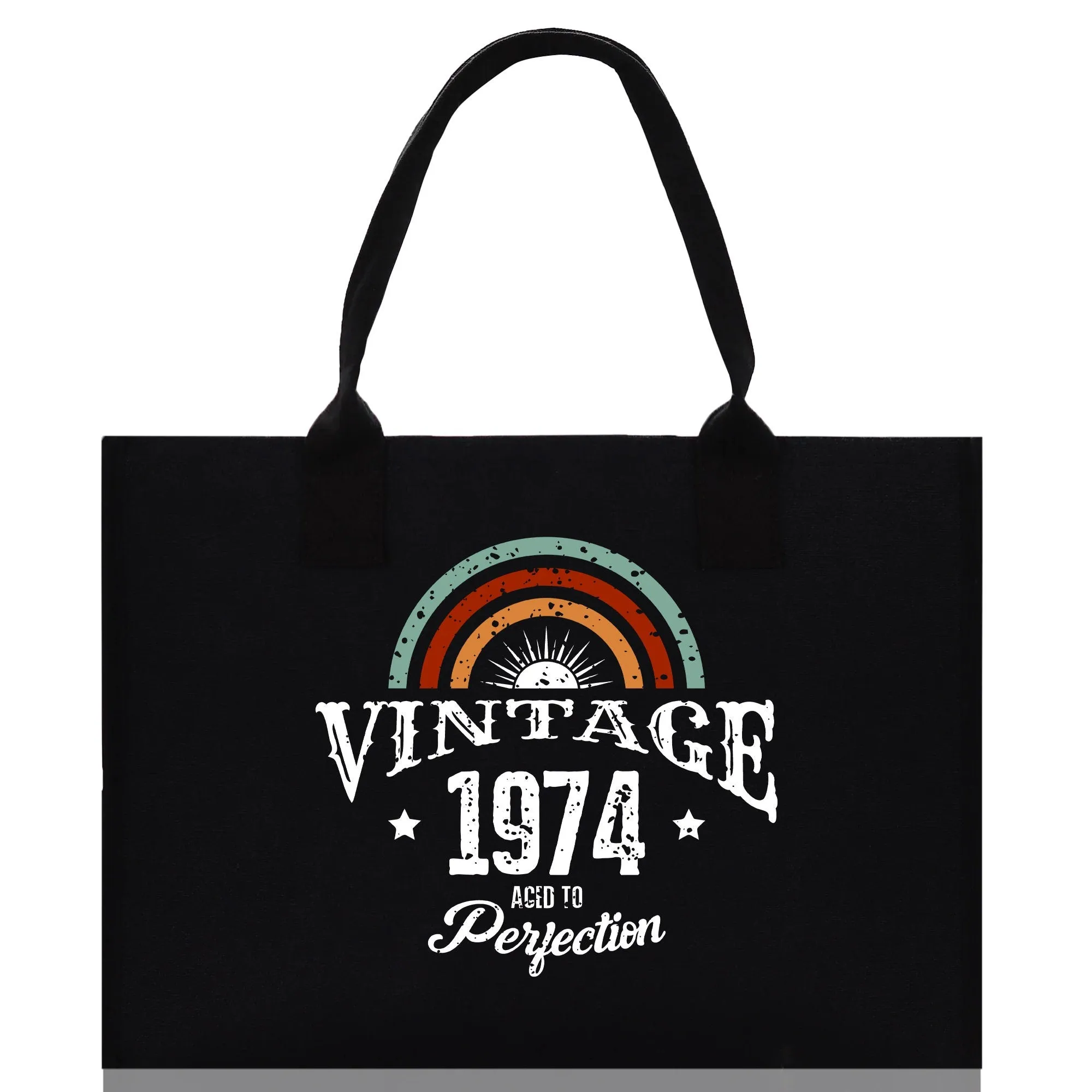 Vintage 1974 Aged To Perfection 50 Age Birthday Cotton Canvas Tote Bag 60th Birthday Gift For Women 50th Birthday Celebration Party Gift