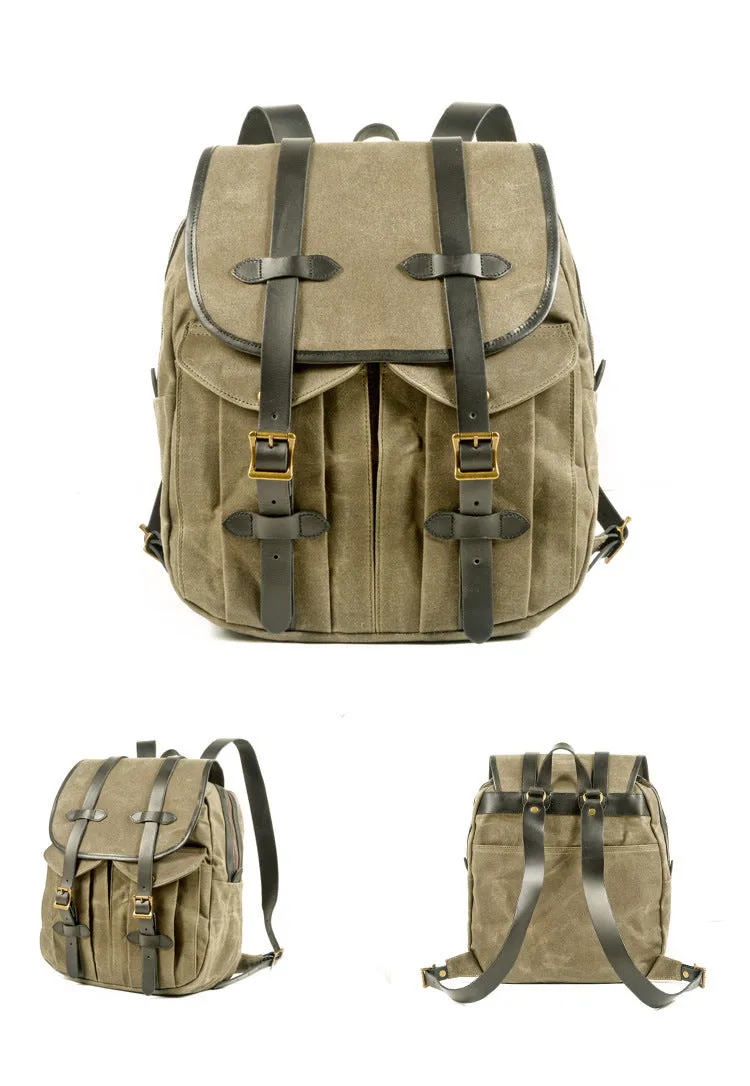 Vintage Leisure Leather Canvas Outdoor Mountain-climbing Backpack 5023