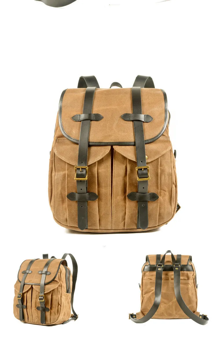 Vintage Leisure Leather Canvas Outdoor Mountain-climbing Backpack 5023