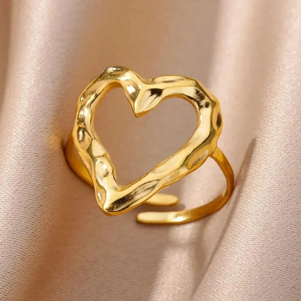 Vintage Stainless Steel Heart Gold Wedding Ring