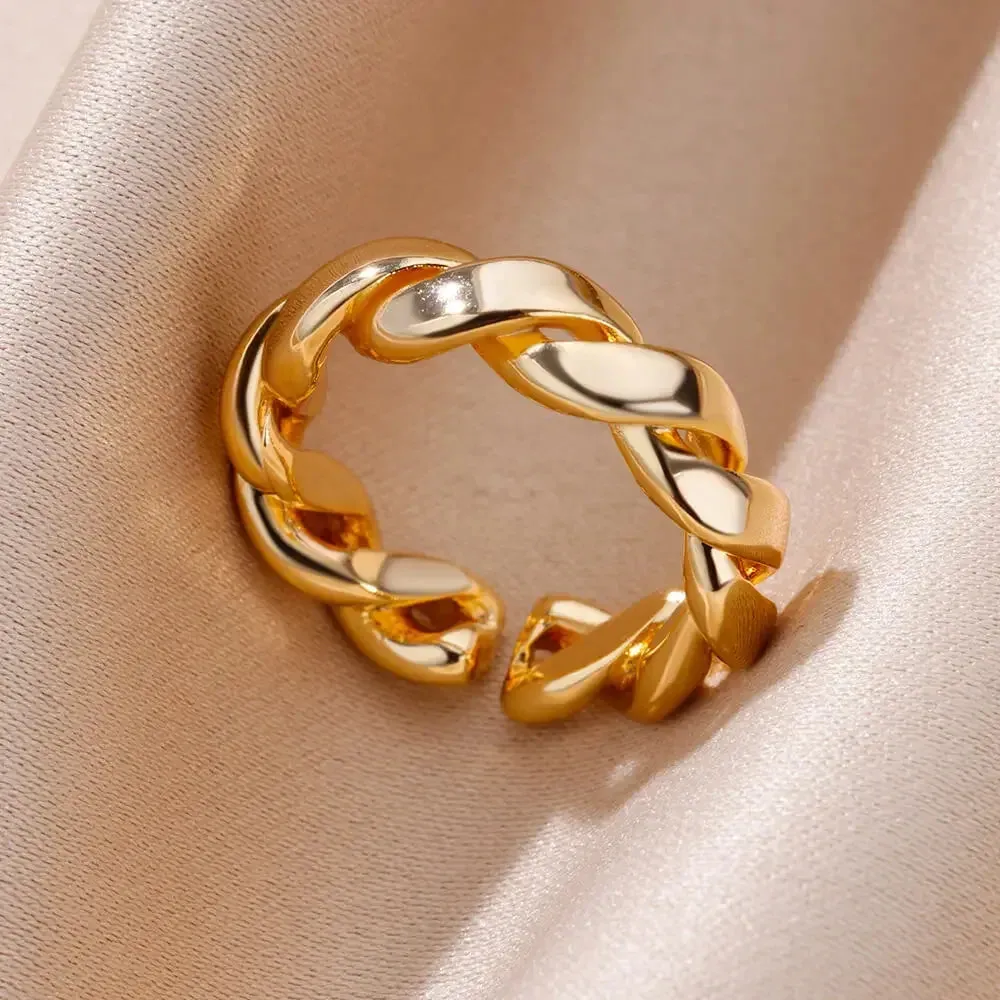 Vintage Stainless Steel Heart Gold Wedding Ring