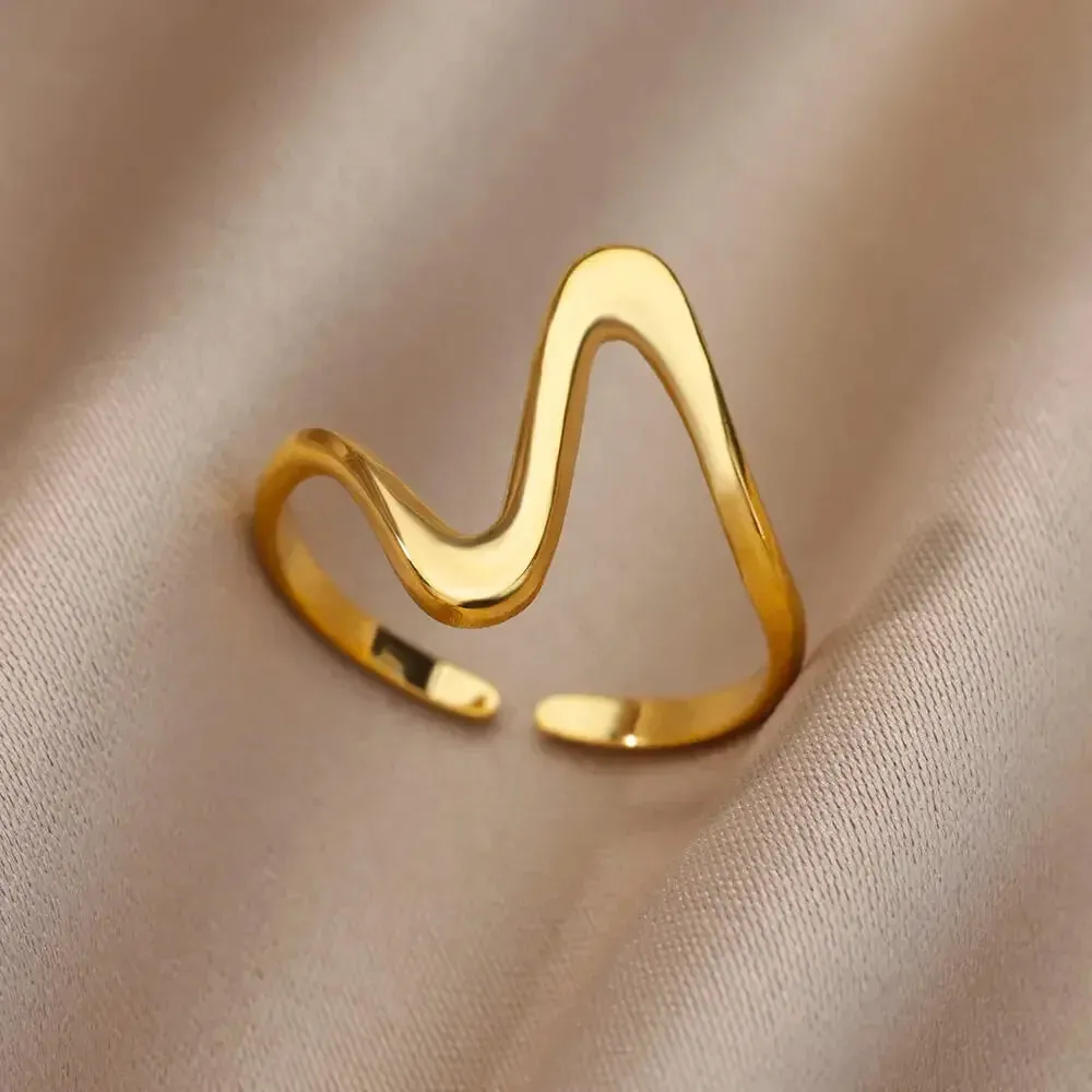 Vintage Stainless Steel Heart Gold Wedding Ring