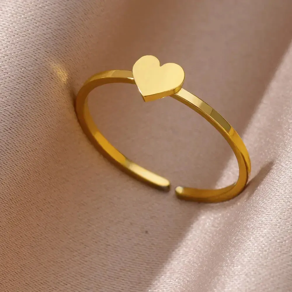 Vintage Stainless Steel Heart Gold Wedding Ring