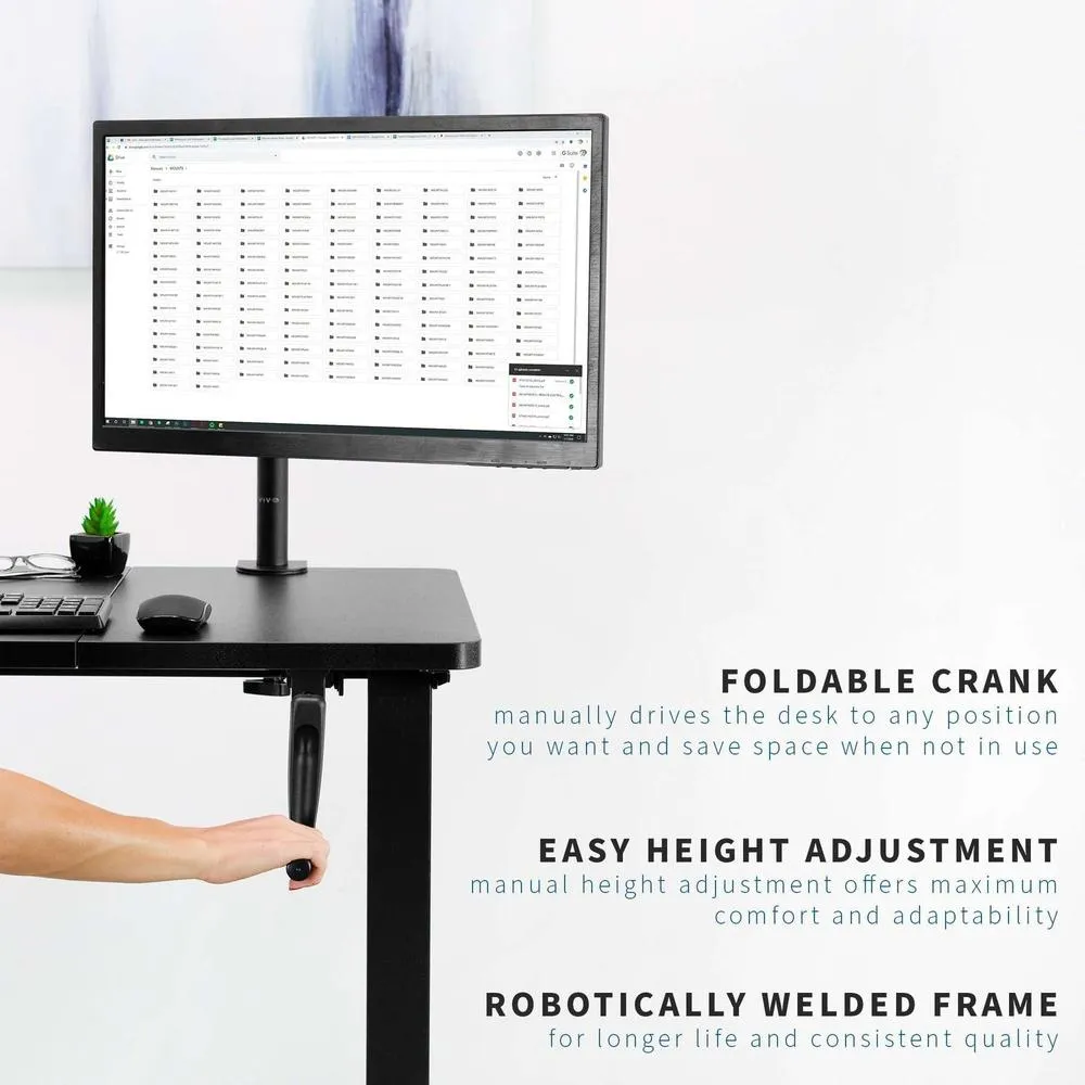 VIVO 43" x 24" Manual Cranked Height-Adjustable Desk, DESK-MB43TB/MW43TW