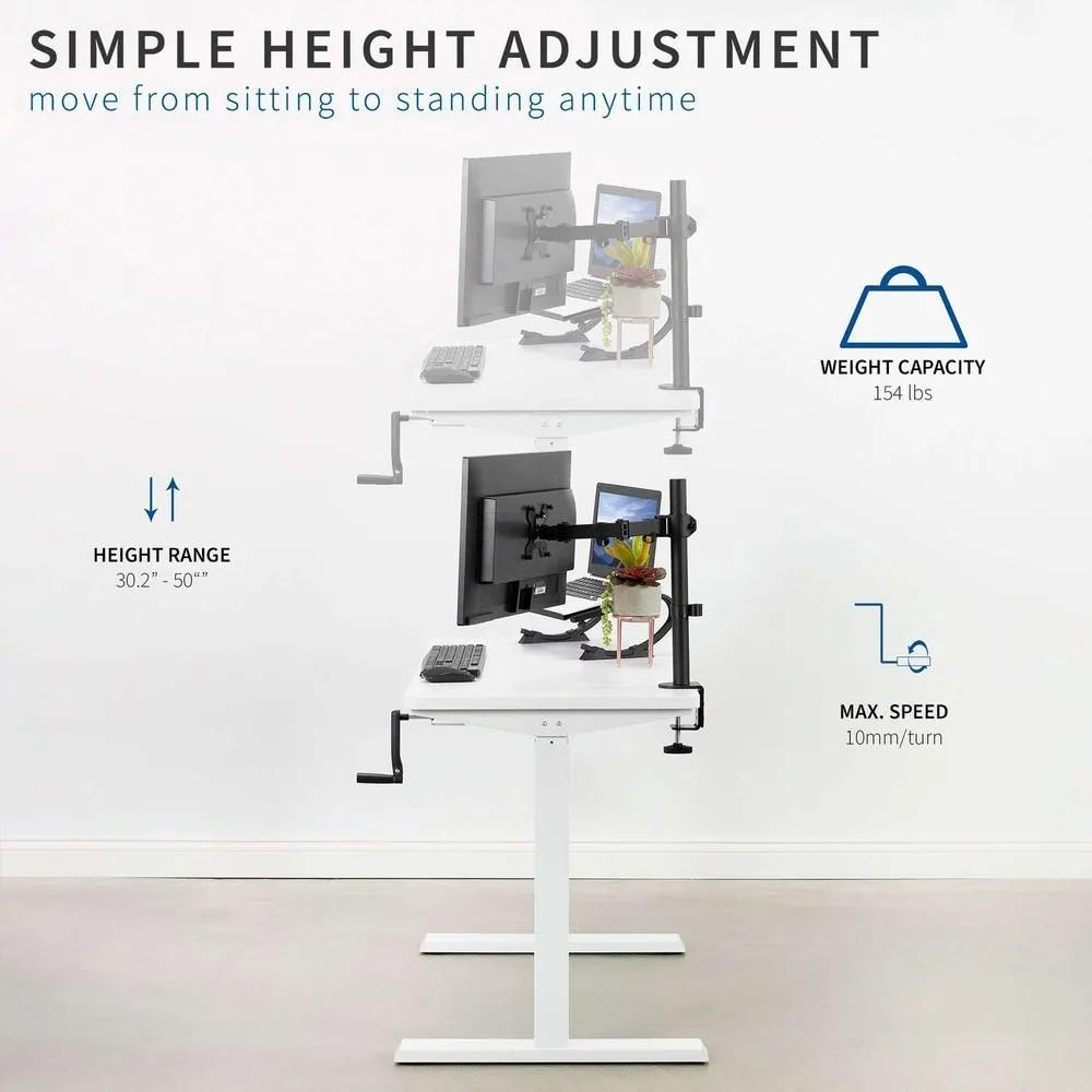 VIVO 43" x 24" Manual Cranked Height-Adjustable Desk, DESK-MB43TB/MW43TW