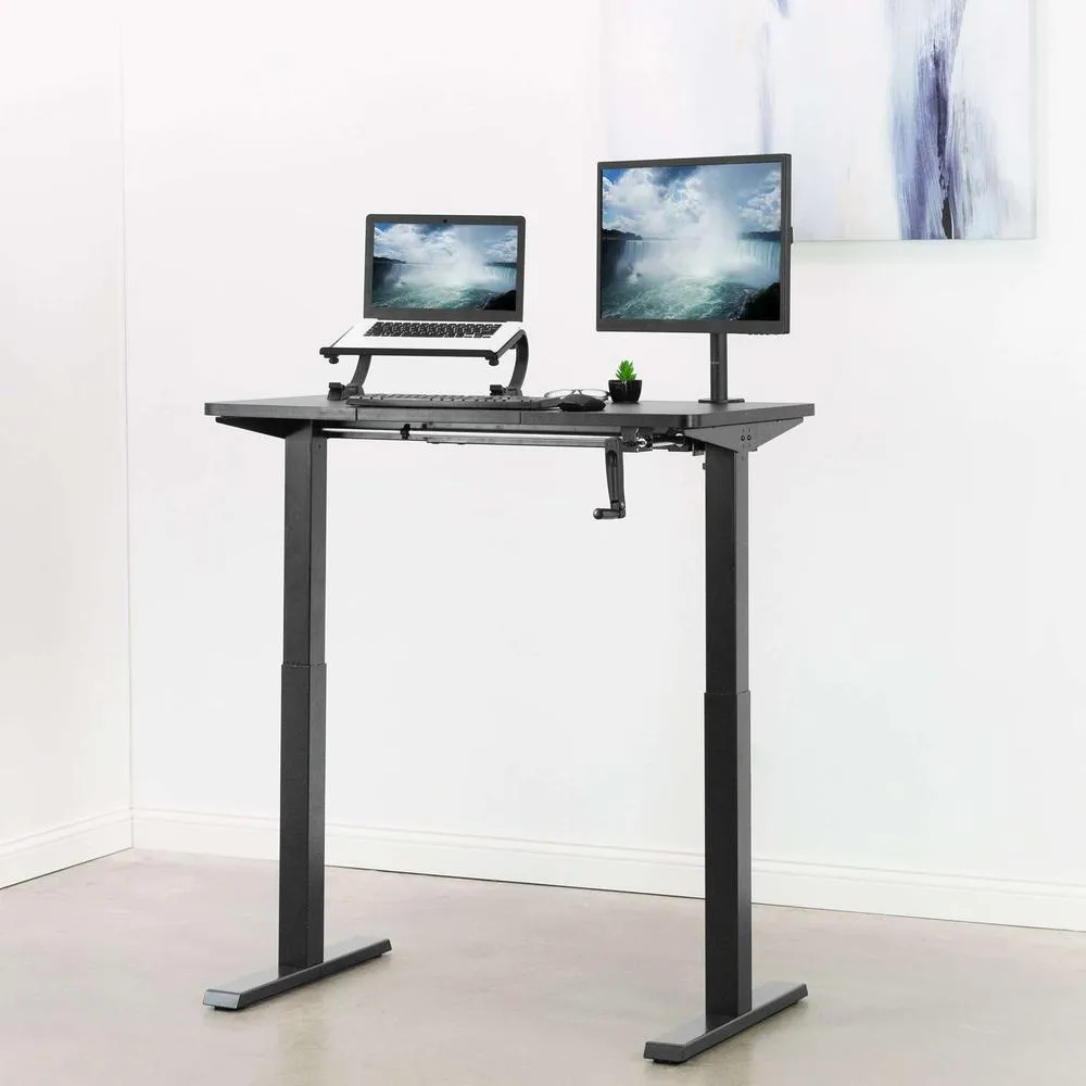 VIVO 43" x 24" Manual Cranked Height-Adjustable Desk, DESK-MB43TB/MW43TW