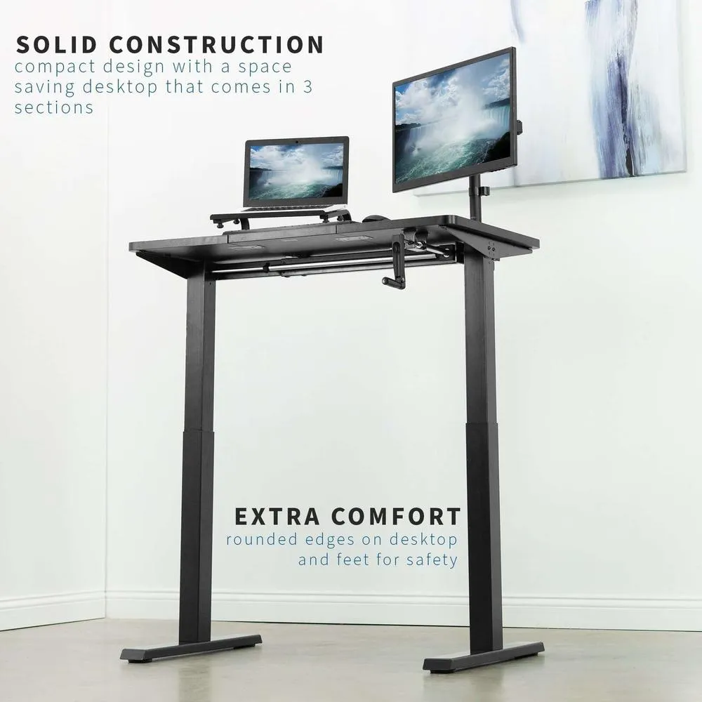 VIVO 43" x 24" Manual Cranked Height-Adjustable Desk, DESK-MB43TB/MW43TW