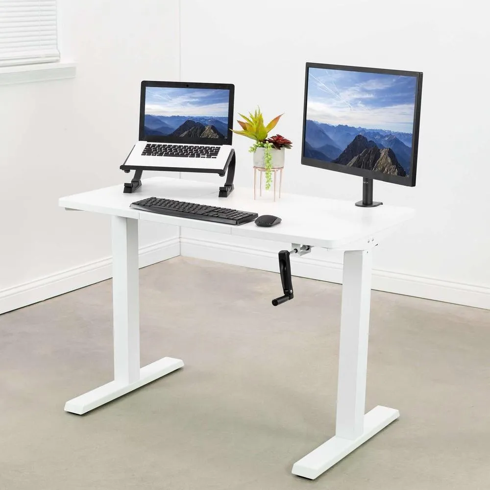 VIVO 43" x 24" Manual Cranked Height-Adjustable Desk, DESK-MB43TB/MW43TW