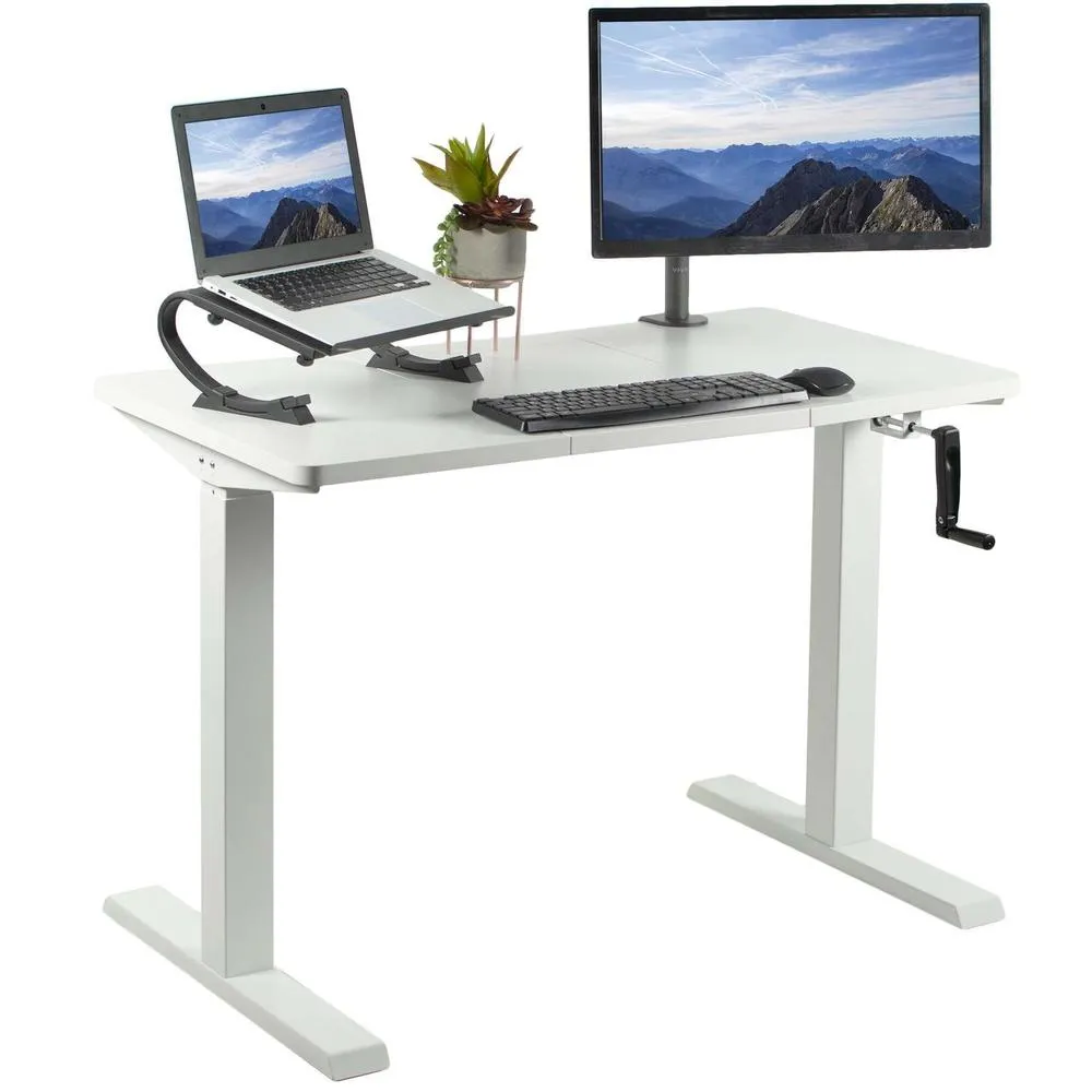 VIVO 43" x 24" Manual Cranked Height-Adjustable Desk, DESK-MB43TB/MW43TW