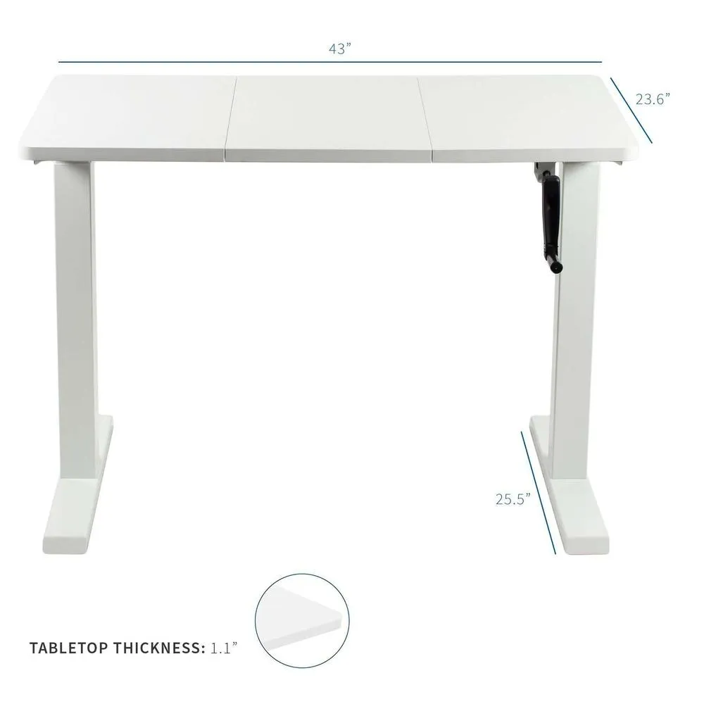 VIVO 43" x 24" Manual Cranked Height-Adjustable Desk, DESK-MB43TB/MW43TW