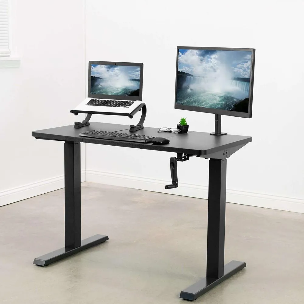 VIVO 43" x 24" Manual Cranked Height-Adjustable Desk, DESK-MB43TB/MW43TW