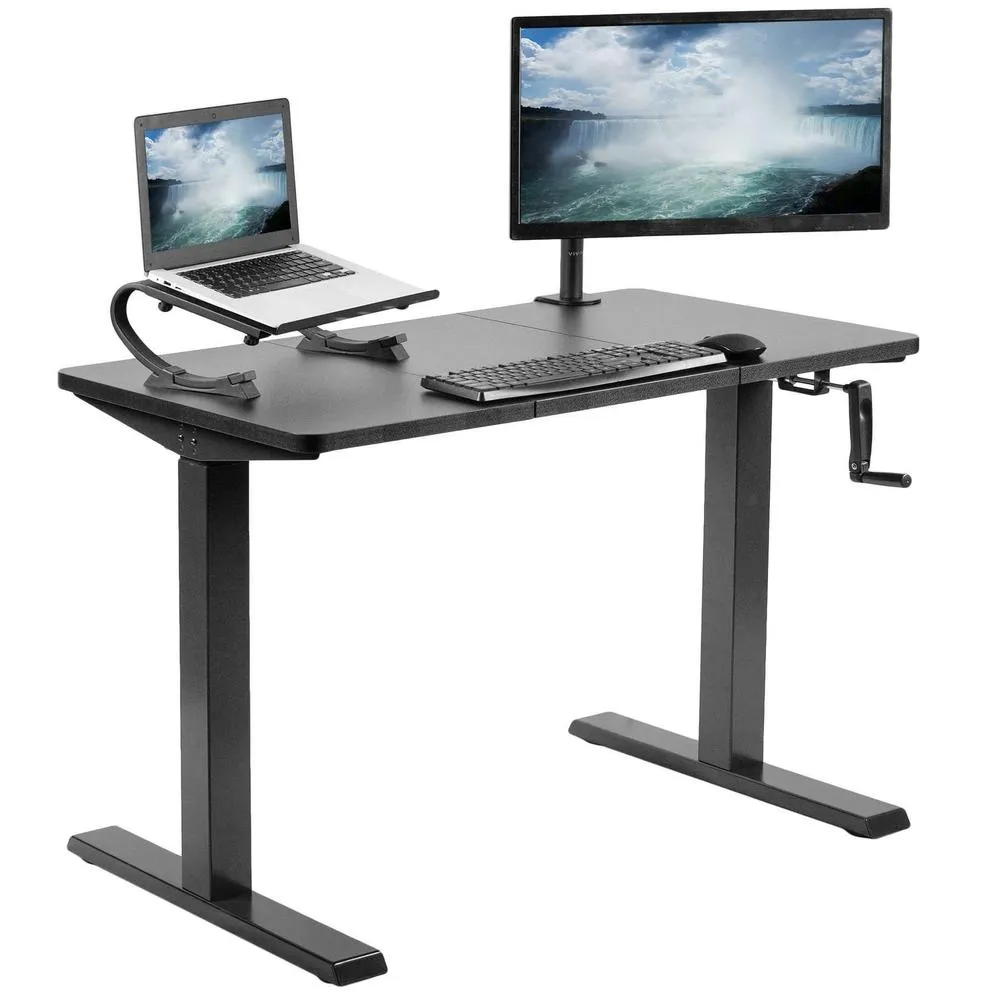 VIVO 43" x 24" Manual Cranked Height-Adjustable Desk, DESK-MB43TB/MW43TW