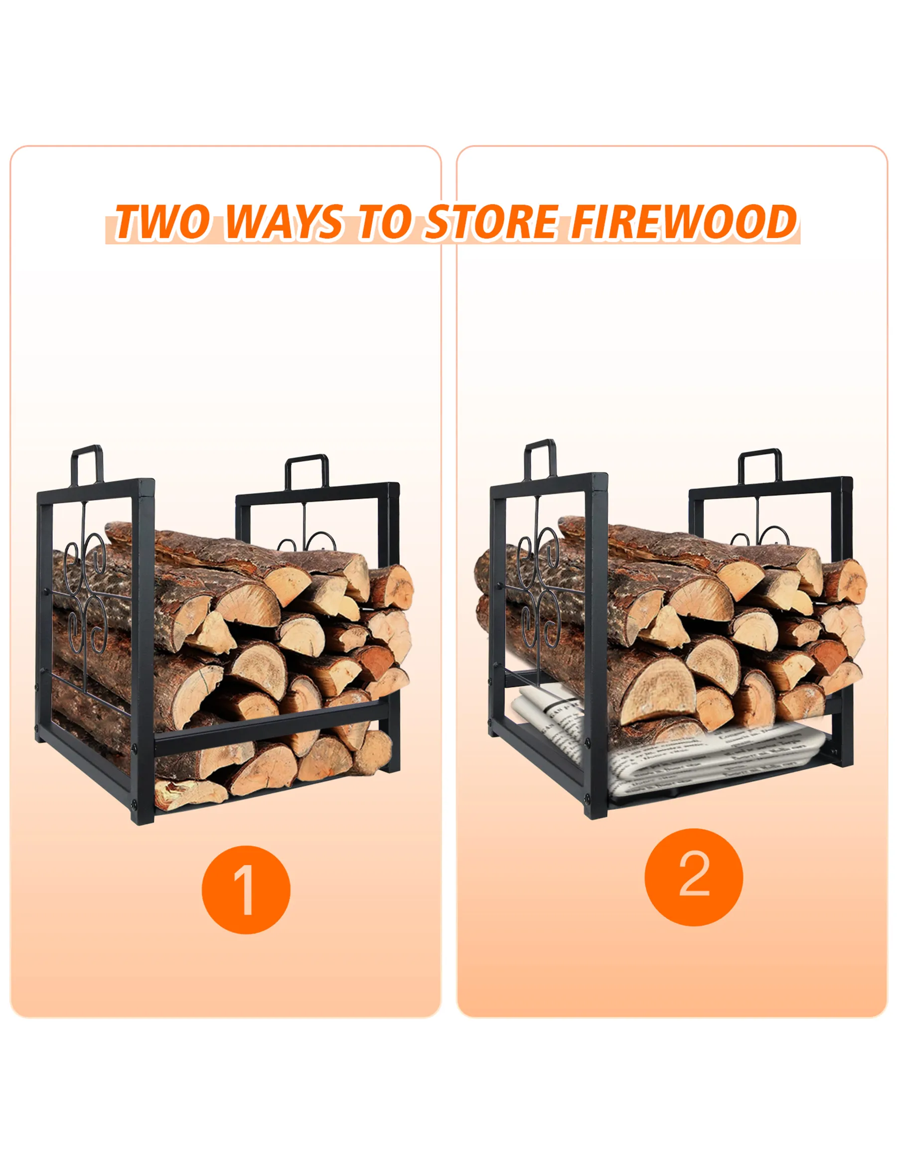 VODA portable firewood rack log holder with handle for heavy duty firewod storage