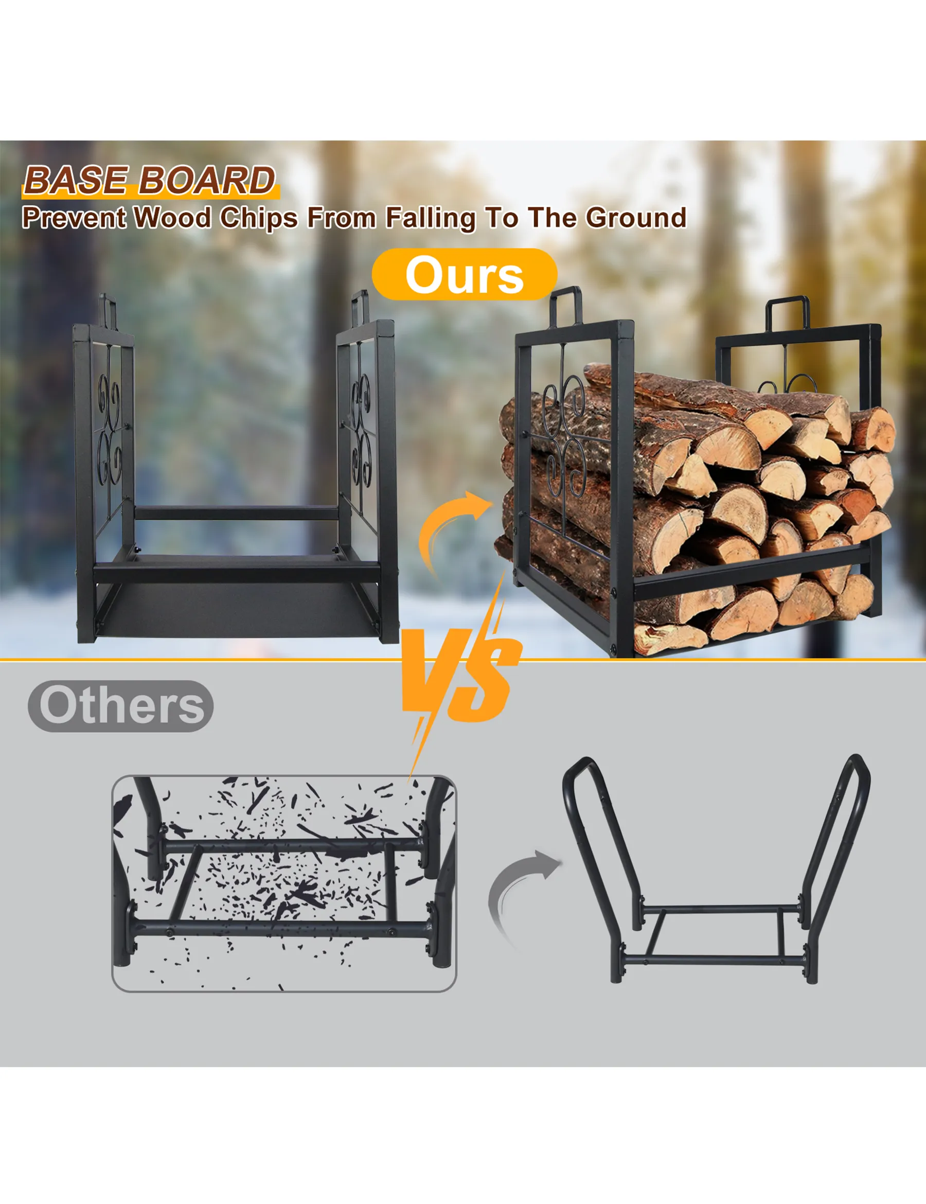 VODA portable firewood rack log holder with handle for heavy duty firewod storage