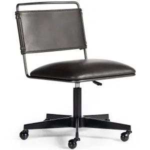 Wharton Leather Desk Chair, Distressed Black