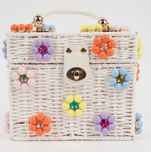 Wicker Bucket Daisy Purse- White