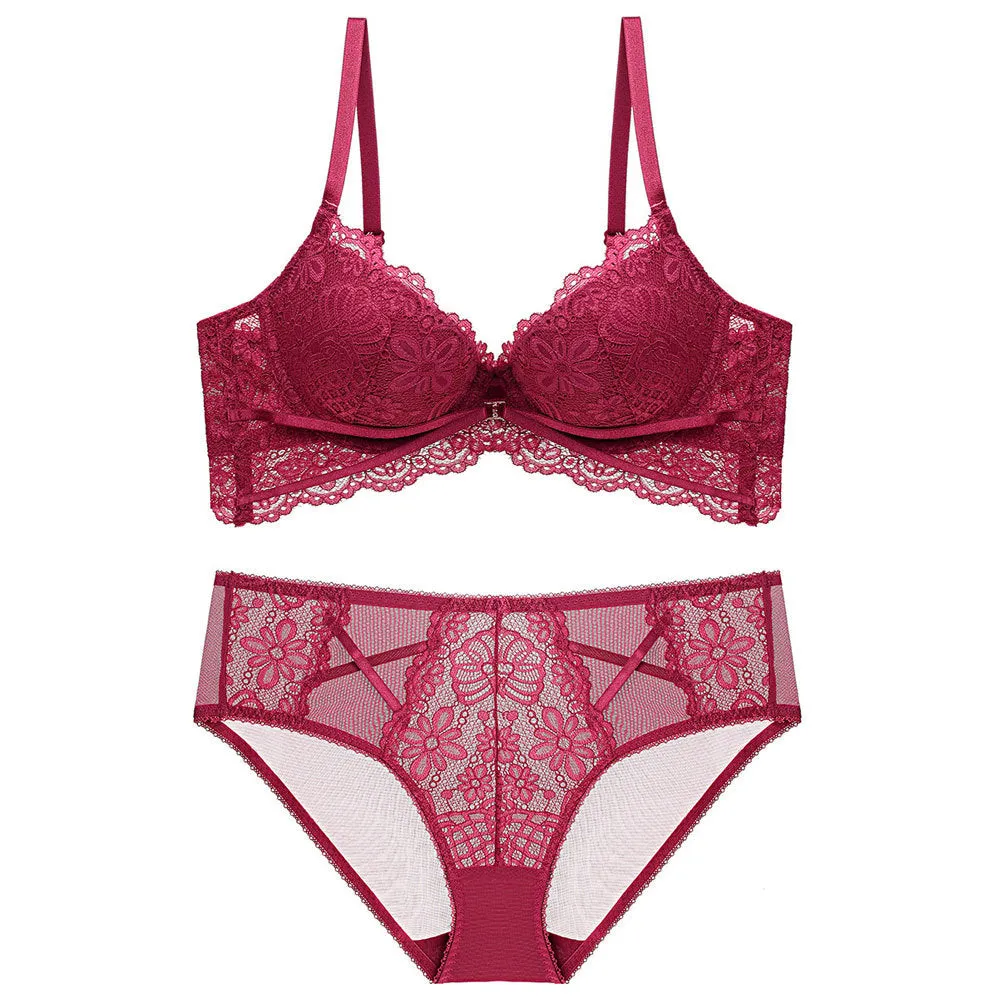 Women lace bra set, sexy pure desire to close the side breasts, push up the big breasts, make the breasts smaller, thin at the top, thick at the bottom, anti-sagging bra