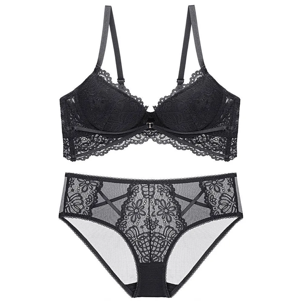 Women lace bra set, sexy pure desire to close the side breasts, push up the big breasts, make the breasts smaller, thin at the top, thick at the bottom, anti-sagging bra