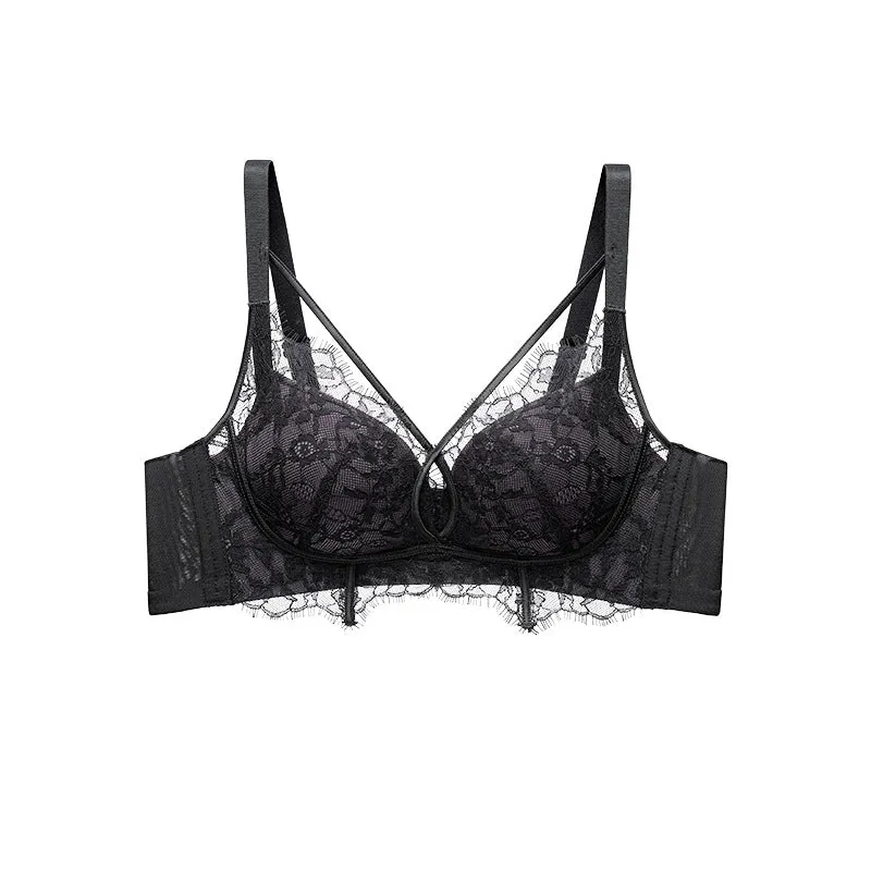 Women small chest push-up no-rim underwear women's lemon vitamin C lining sexy breast lace bra set