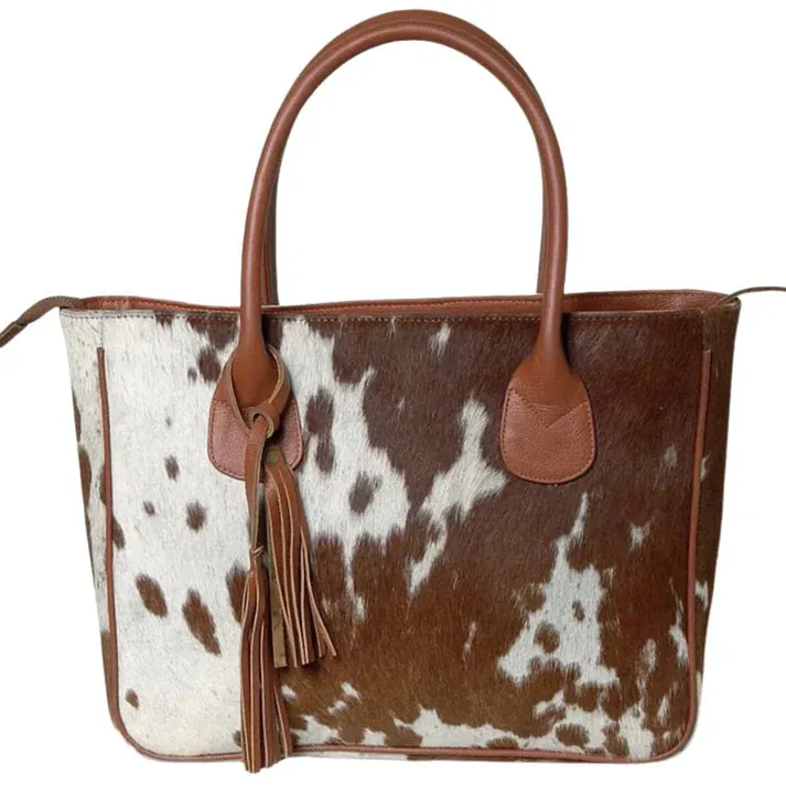 Womens Handmade White & Brown Cowhide Purse