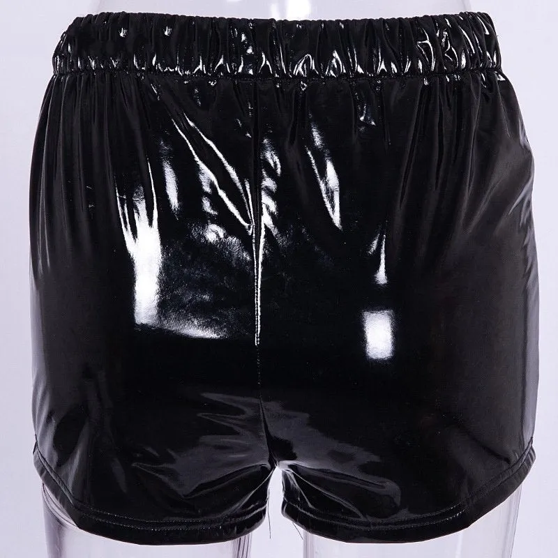 Women's Summer PU Leather High Waist Lace Up Shorts