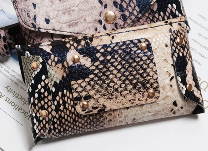 Women's Vintage Snake Skin Waist Bag | PU Leather Phone Pouch Bag