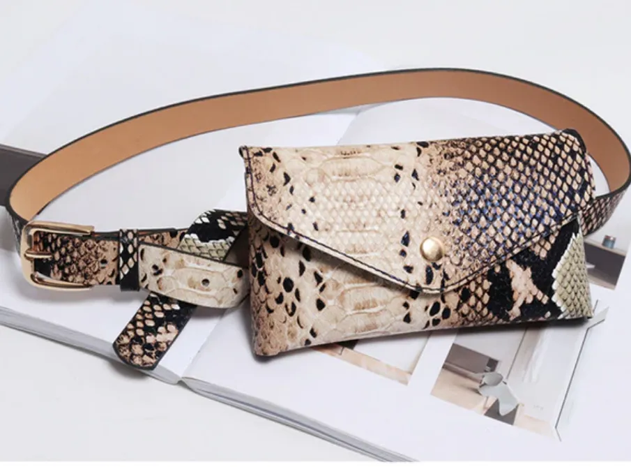 Women's Vintage Snake Skin Waist Bag | PU Leather Phone Pouch Bag