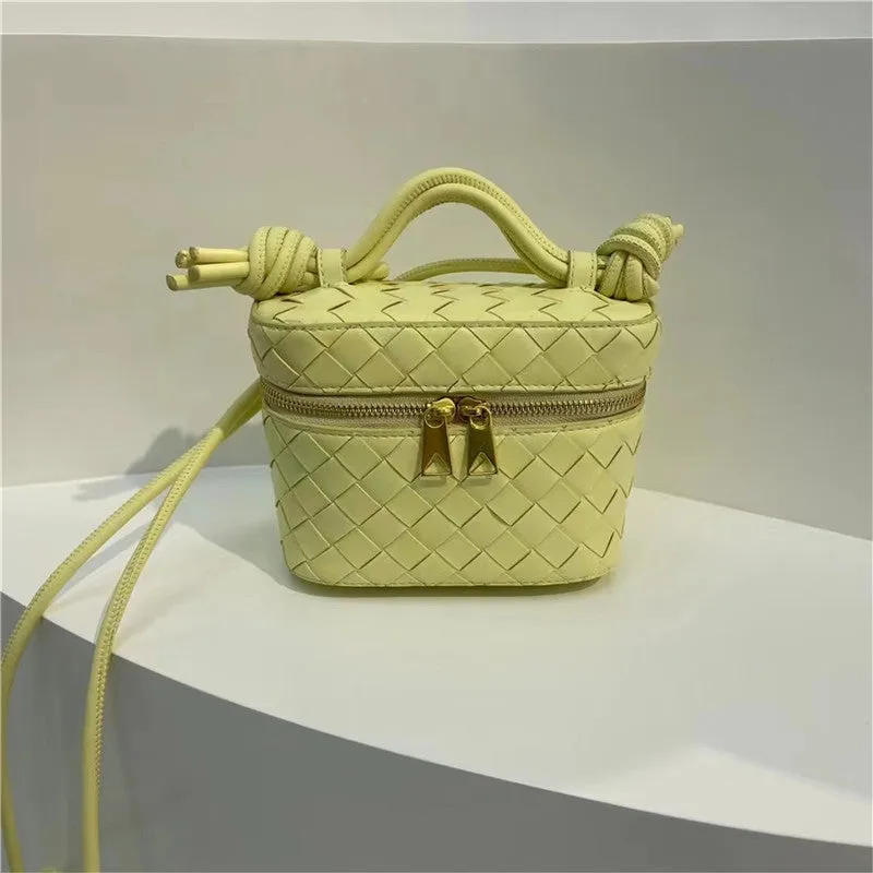 Womens Woven Calfskin Leather Box Cross Body Handle Bag