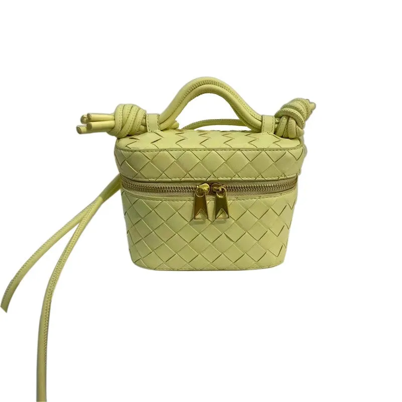 Womens Woven Calfskin Leather Box Cross Body Handle Bag