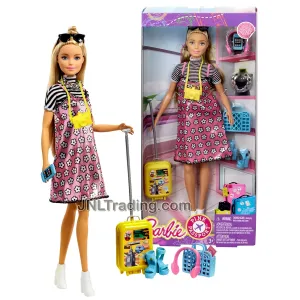 Year 2017 Barbie Pink Passport 12 Inch Doll - Caucasian Traveler FNY29 with Camera, Sunglasses, Headphones, Phone, Necklace, Suitcase, Purse and Shoes