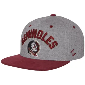 Zephyr Seminoles/Seminole Logo Flat BIll Snapback Cap - Grey/Garnet